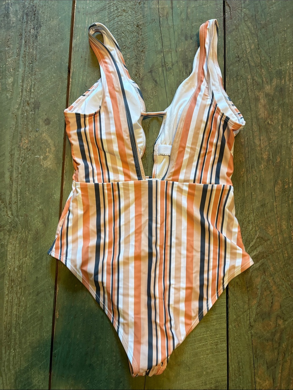 Striped Pink and Blue Women’s One-Piece Swimsuit - Picture 2 of 2